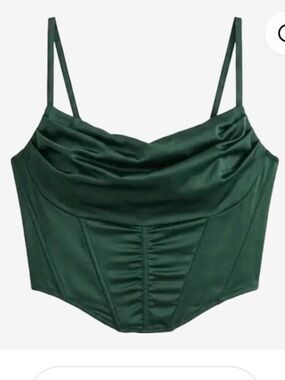 Urban Outfitters Dark Green Satin Cowl Corset Camisole